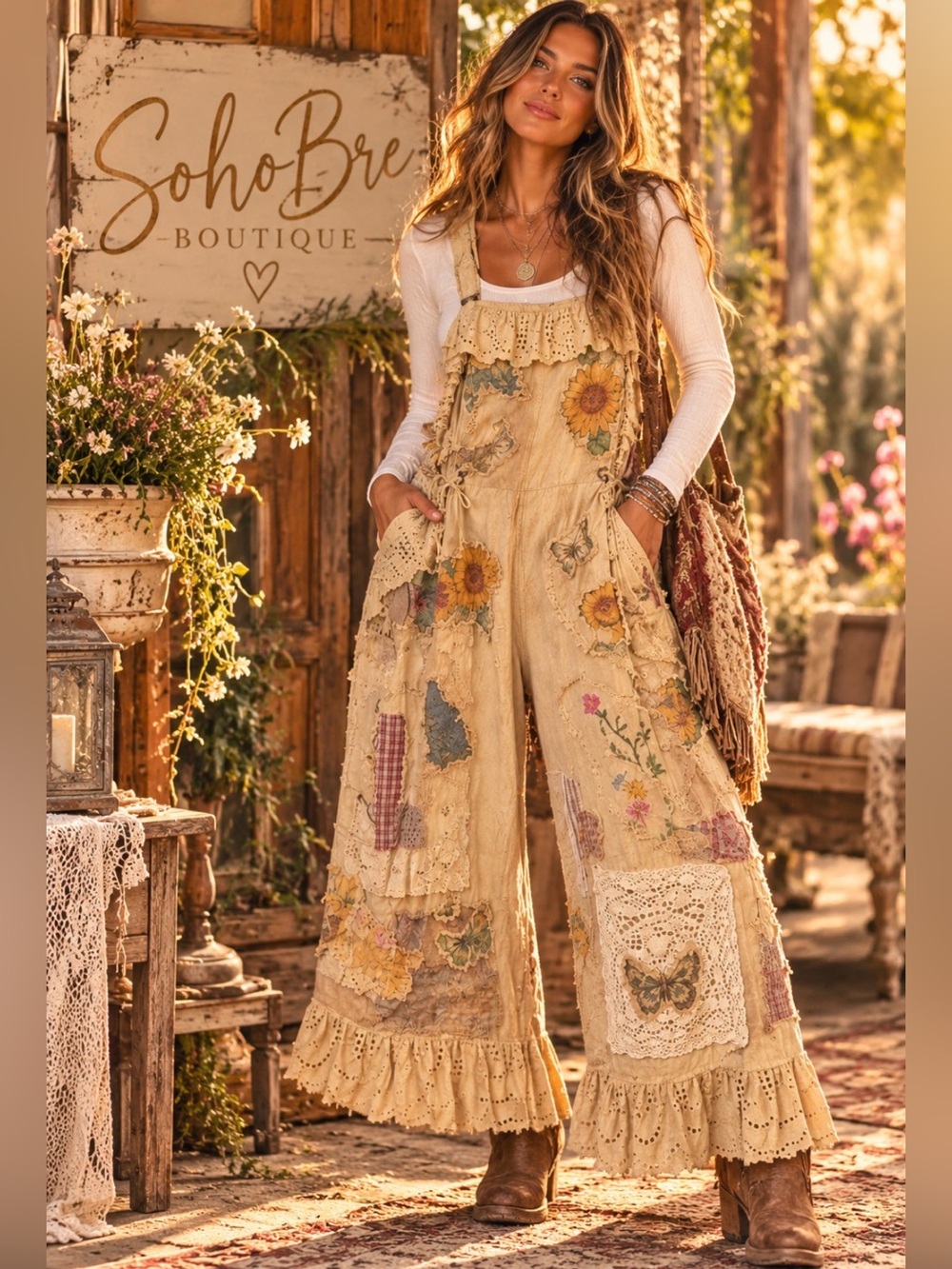 House of Jaded Gypsy Floral Meadows Overalls